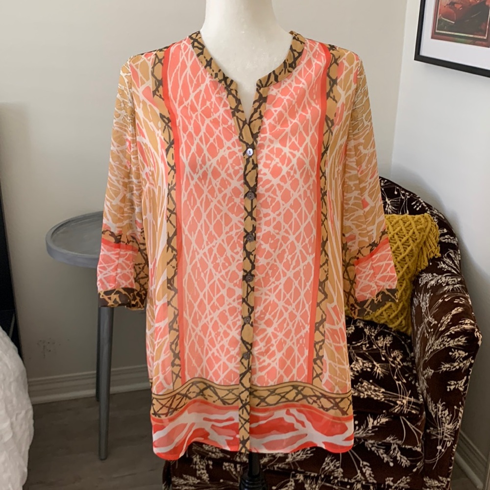 Nic+Zoe colorful sheer tunic top, size XS